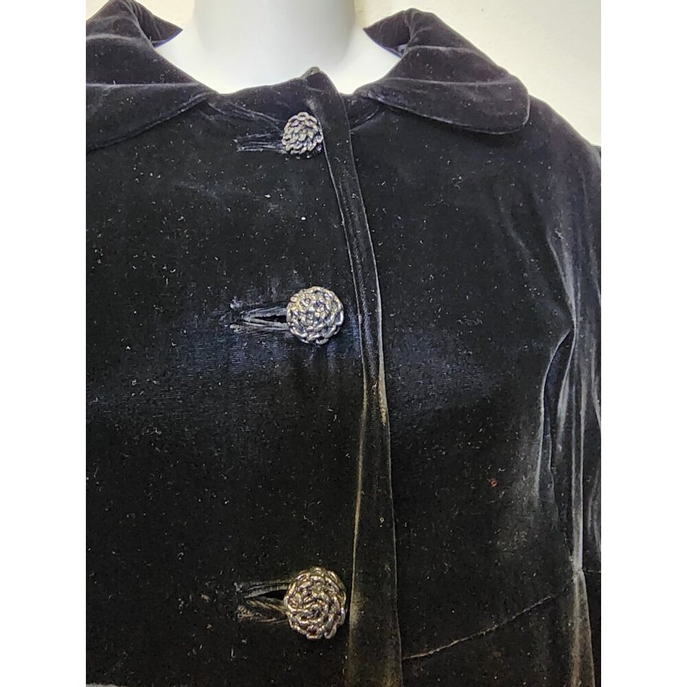 1940s VTG Black Velvet Opera Coat S Grandcoat Vampire Chic Old Hollywood Glamour - Picture 3 of 11